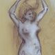 Signed sanguine pastel painting of a female portrait "the hairstyle"