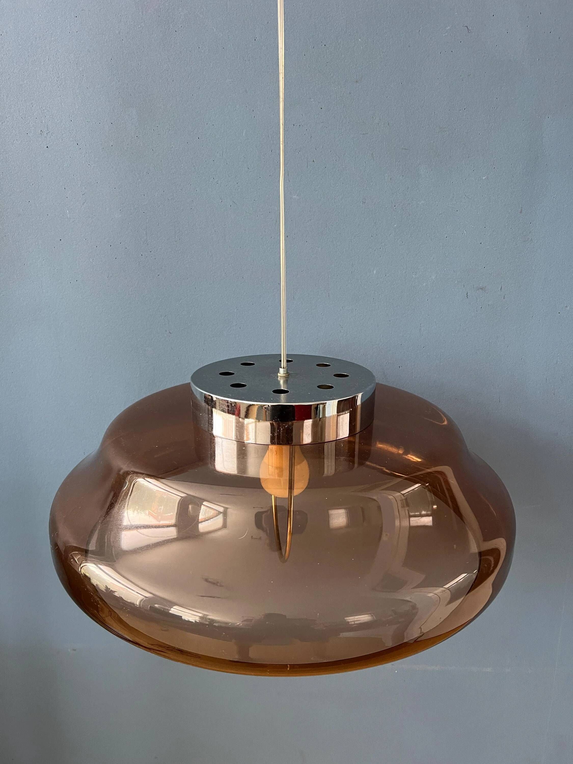 Suspension Space Age UFO en plexiglas orange/marron