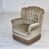1970s, Danish armchair, original condition, furniture velour, beech wood.