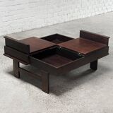 Square Walnut Coffee Table With Storage By Giovanni Michelucci, Italy 1960's