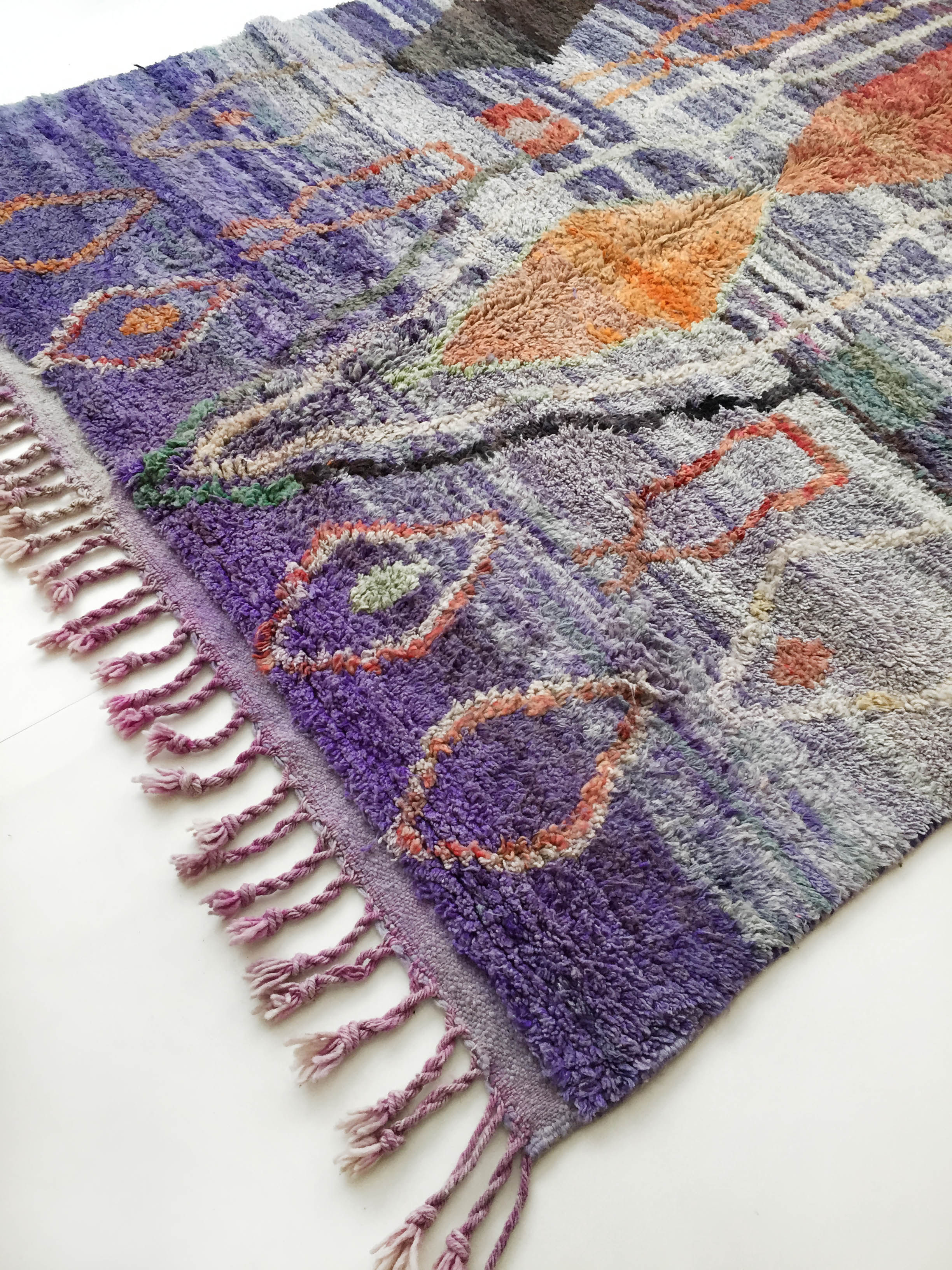 Moroccan Berber carpet boujaad purple with colorful patterns 325x200cm