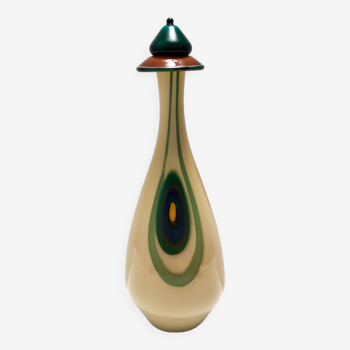 Postmodern Beige Encased and Hand-blown Glass Decanter Bottle, Italy