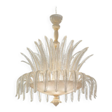 Contemporary Venetian White and Gold Leaves Murano Style Glass Chandelier
