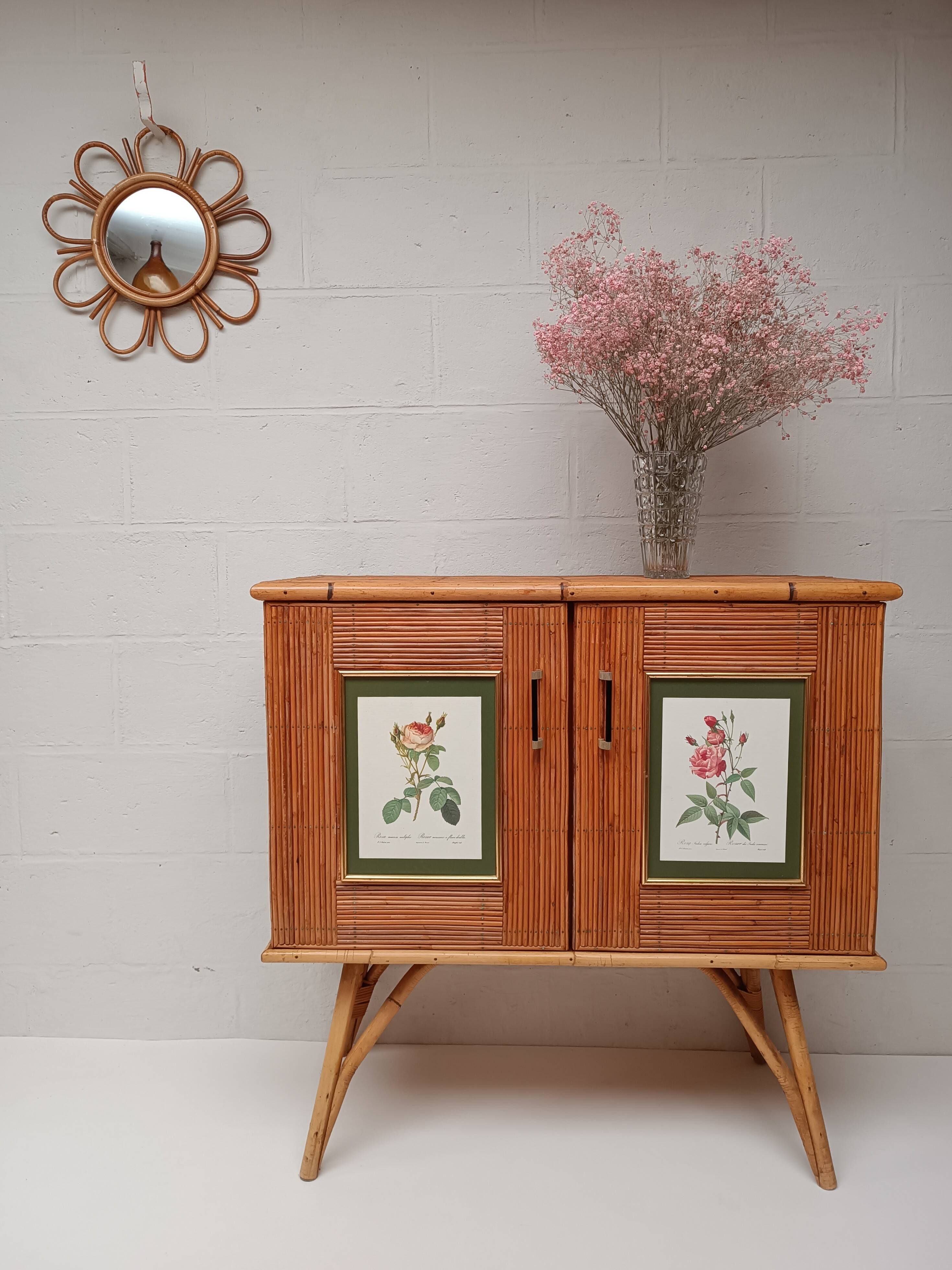 Buffet bambou refendu et rotin années 50/60