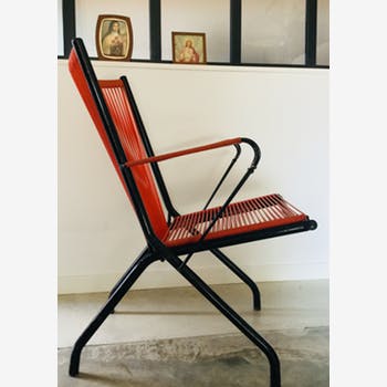 André Monpoix's orange scoubidou folding chair - 1960s