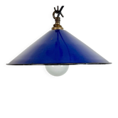Suspension industrielle en émail bleu cobalt, années 1950