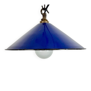Industrial Cobalt Blue Enamel Factory Pendant Lamp, 1950s