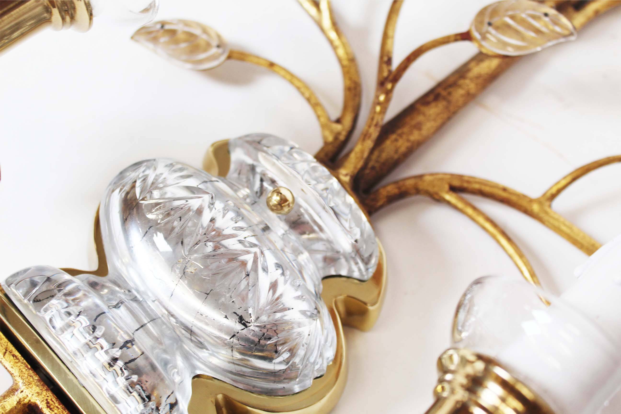 Monumental Bagues style crystal and gilt sconces by Banci Firenze