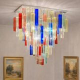 Monumental Contemporary Multicolour “Square Bark” Murano Glass Italian Flush