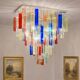Monumental Contemporary Multicolour “Square Bark” Murano Glass Italian Flush