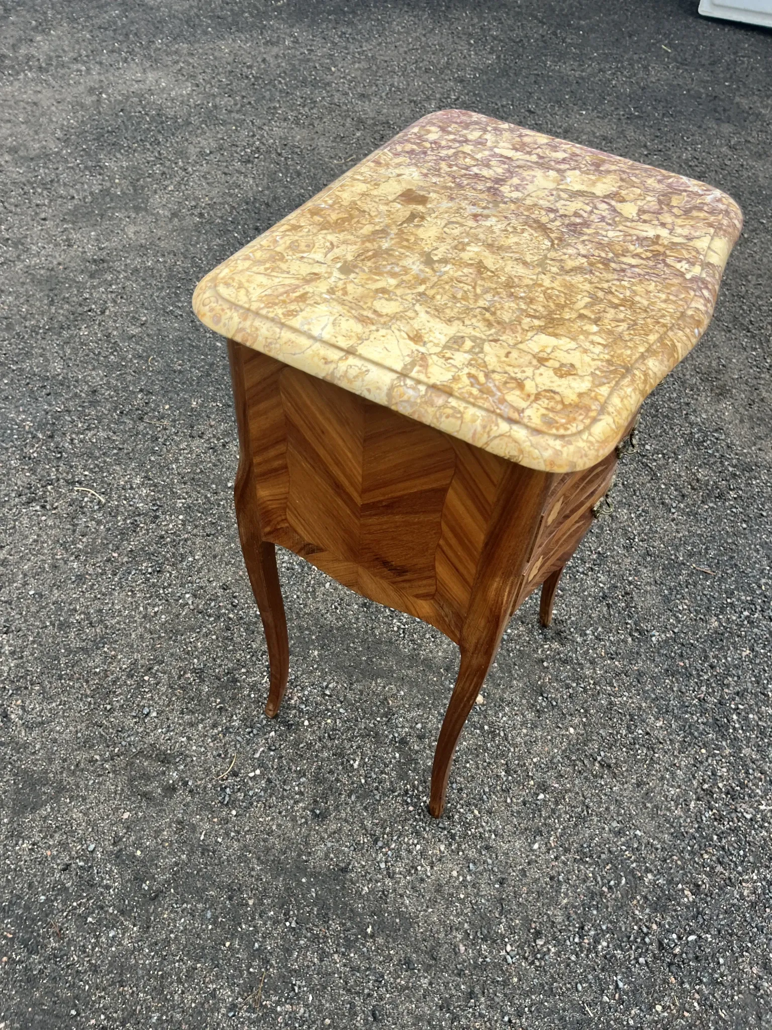 Antique marquetry bedside table – Marble top – Louis XV style
