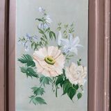 Large antique wardrobe painted with floral decoration.
