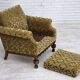 1960s, Danish armchair, furniture velour, carved oak wood.