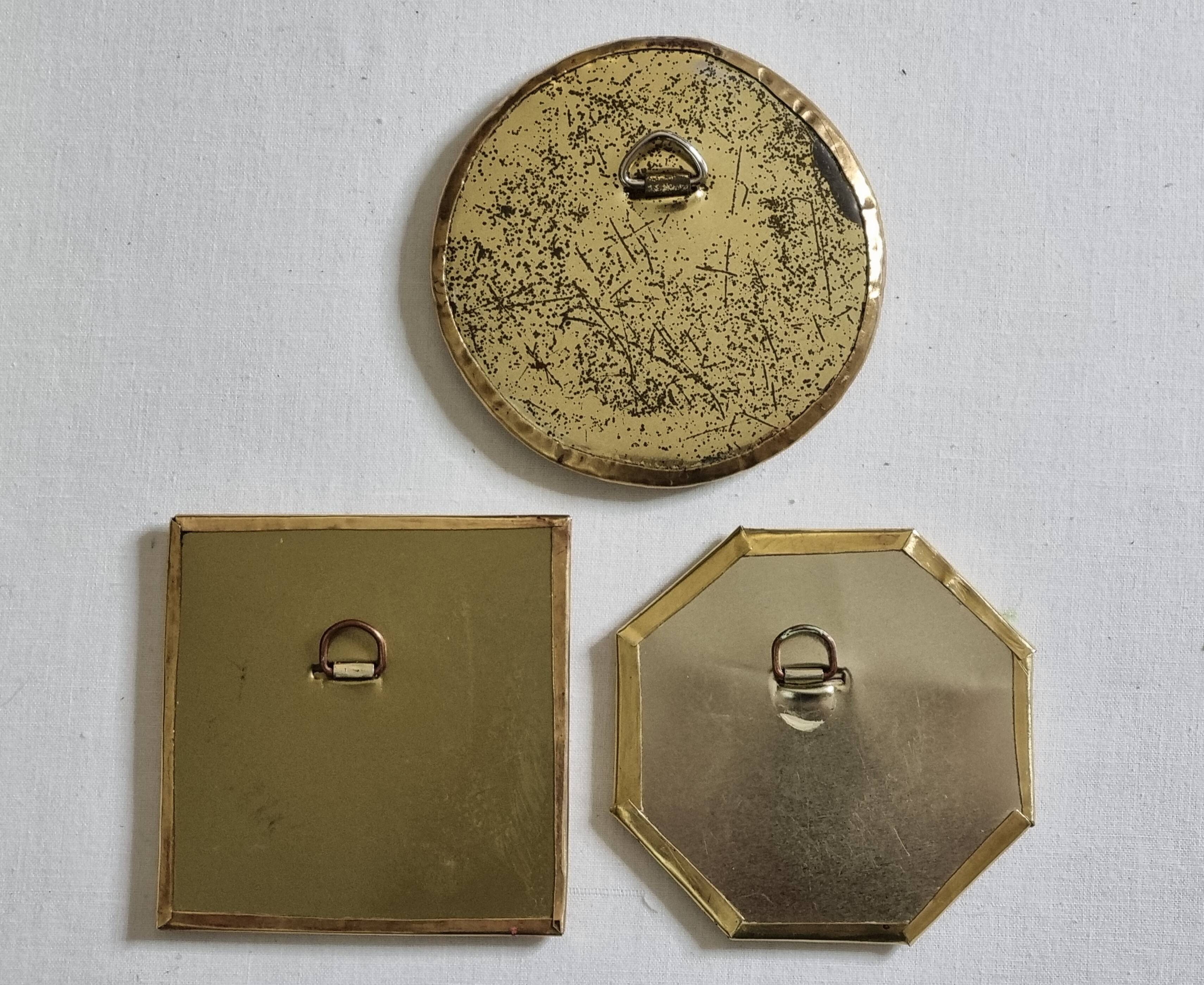 Set of 3 wall mirrors in brass, vintage Moroccan craftsmanship, 9 cm