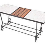 Table basse moderniste, teck et céramique, 1950