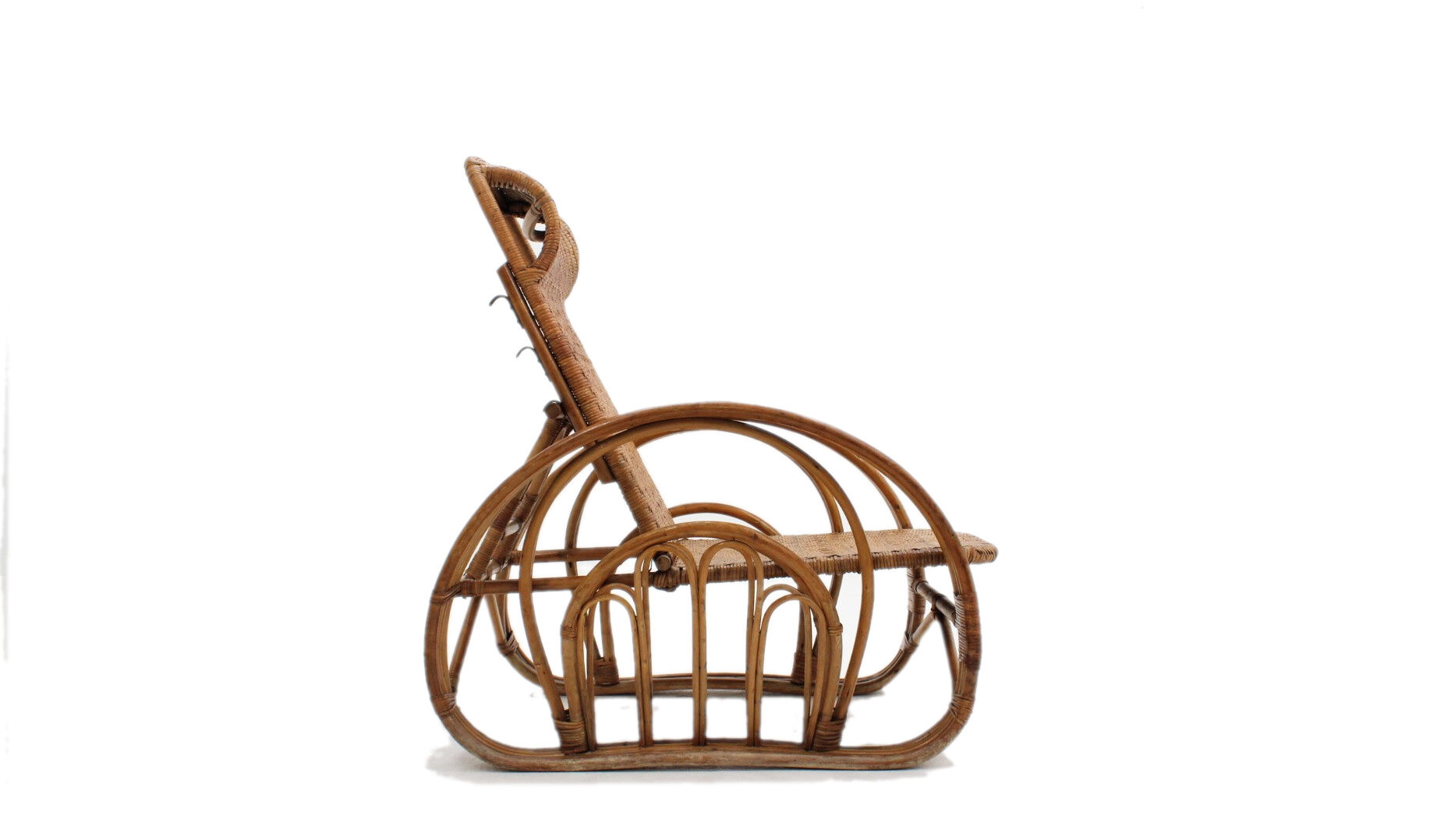 Italian recliner rattan armchair 1950