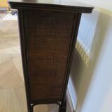 Rare vintage bar cabinet shelf wood woven rattan 80s retro
