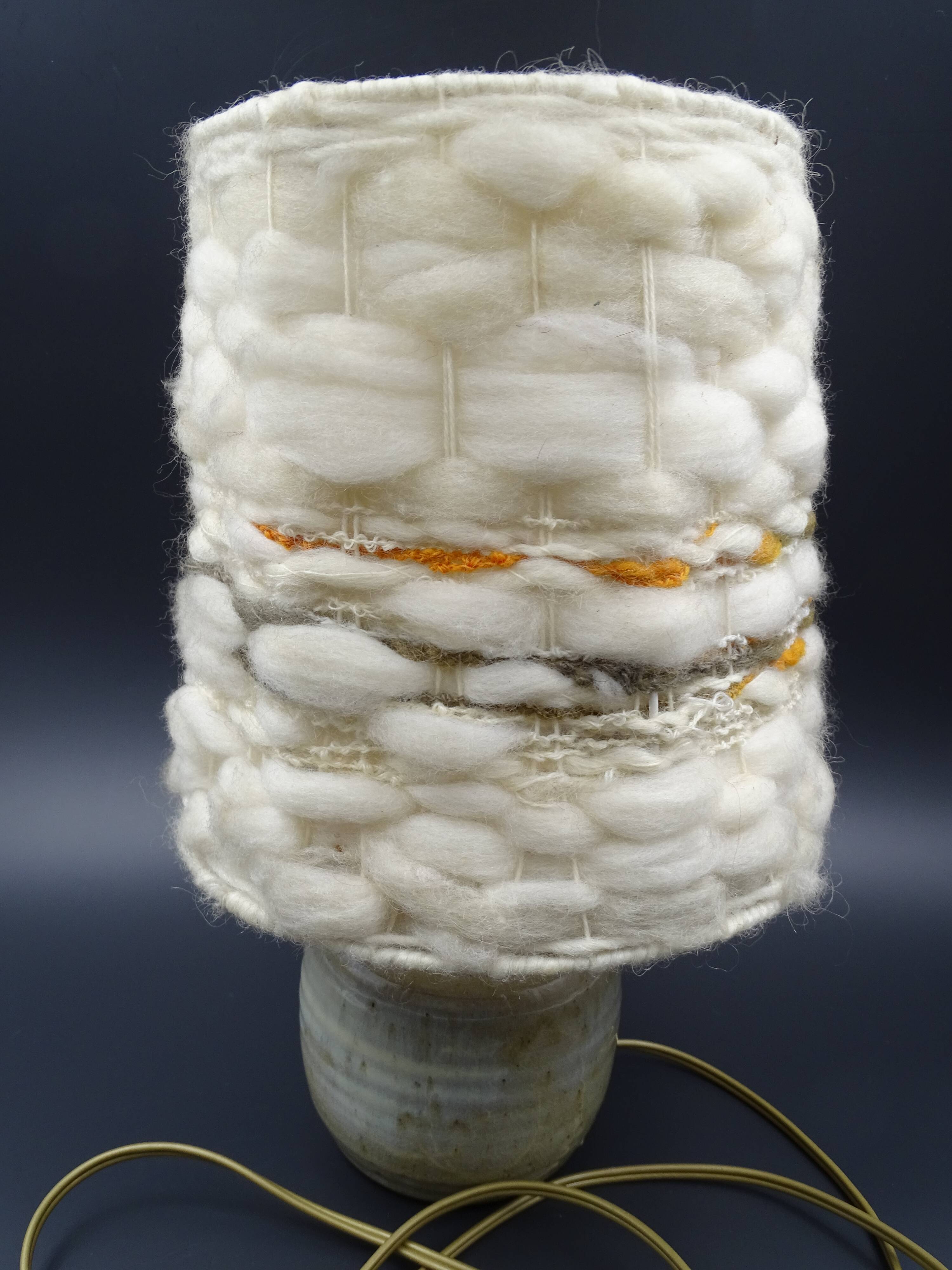 Pair of bedside lamps in stoneware and wool lampshades - Vintage around 1970