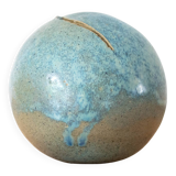 Ceramic Orb In Aqua Blue, Abstract Ball Shaped Pottery, Speckled Drip Glaze