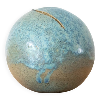 Ceramic Orb In Aqua Blue, Abstract Ball Shaped Pottery, Speckled Drip Glaze