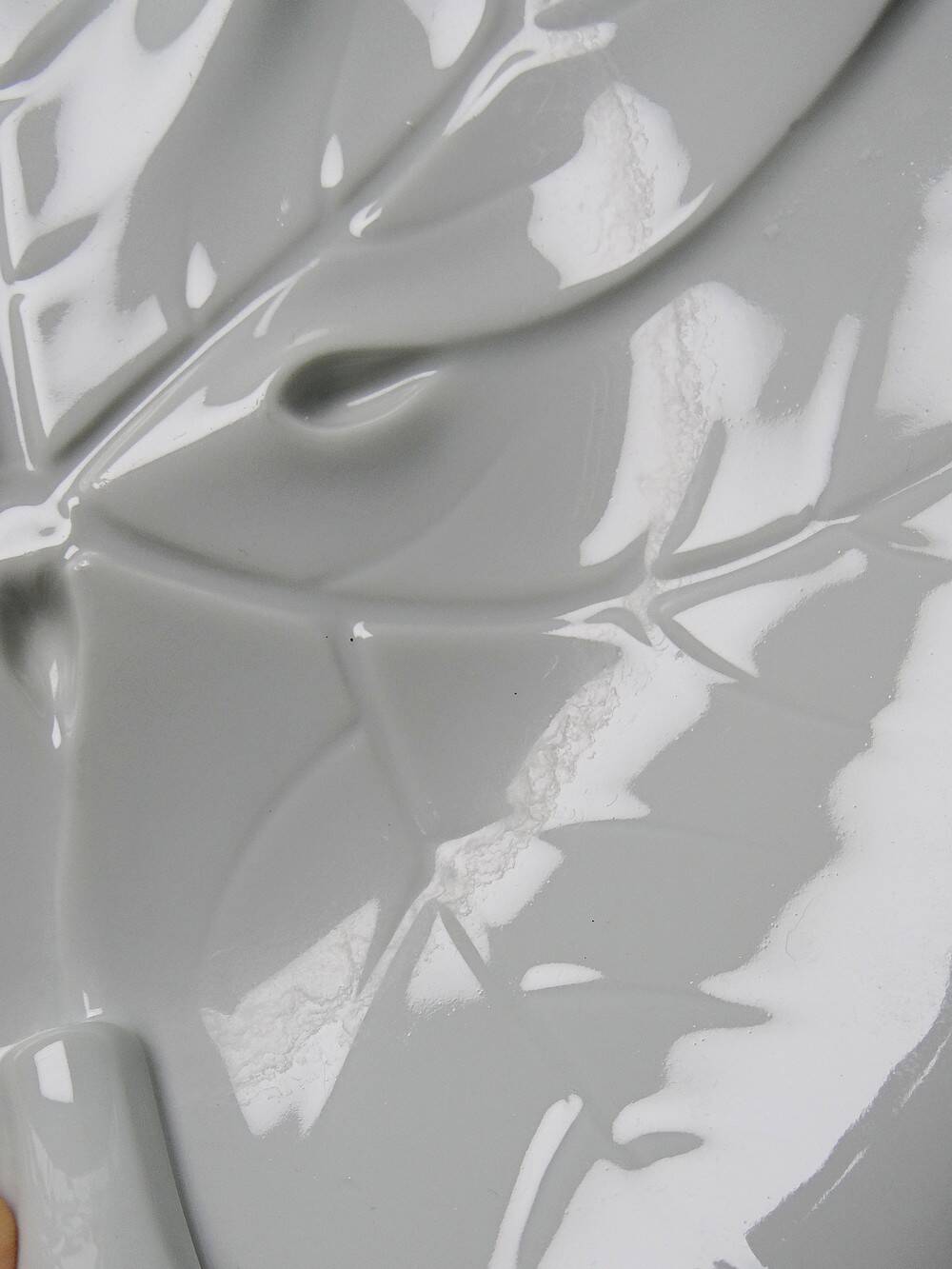 Celadon porcelain vine leaf dish by L. Michelaud, Limoges, 1930-50.