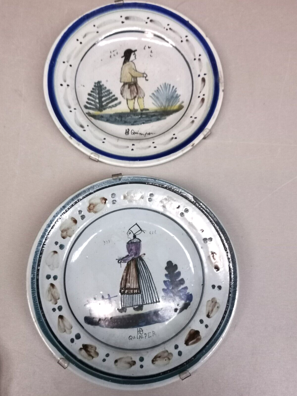2 old faience collection plates from Quimper HB. Brittany
