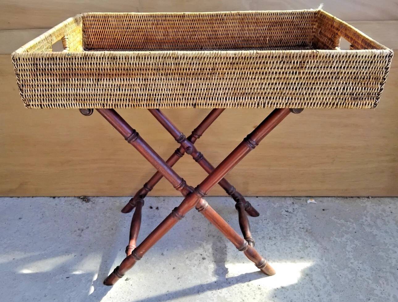 Vintage Rattan Butler's Tray on Stand