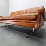 Svend Skipper Danish Leather Sofa Cognac Chrome, 1960s