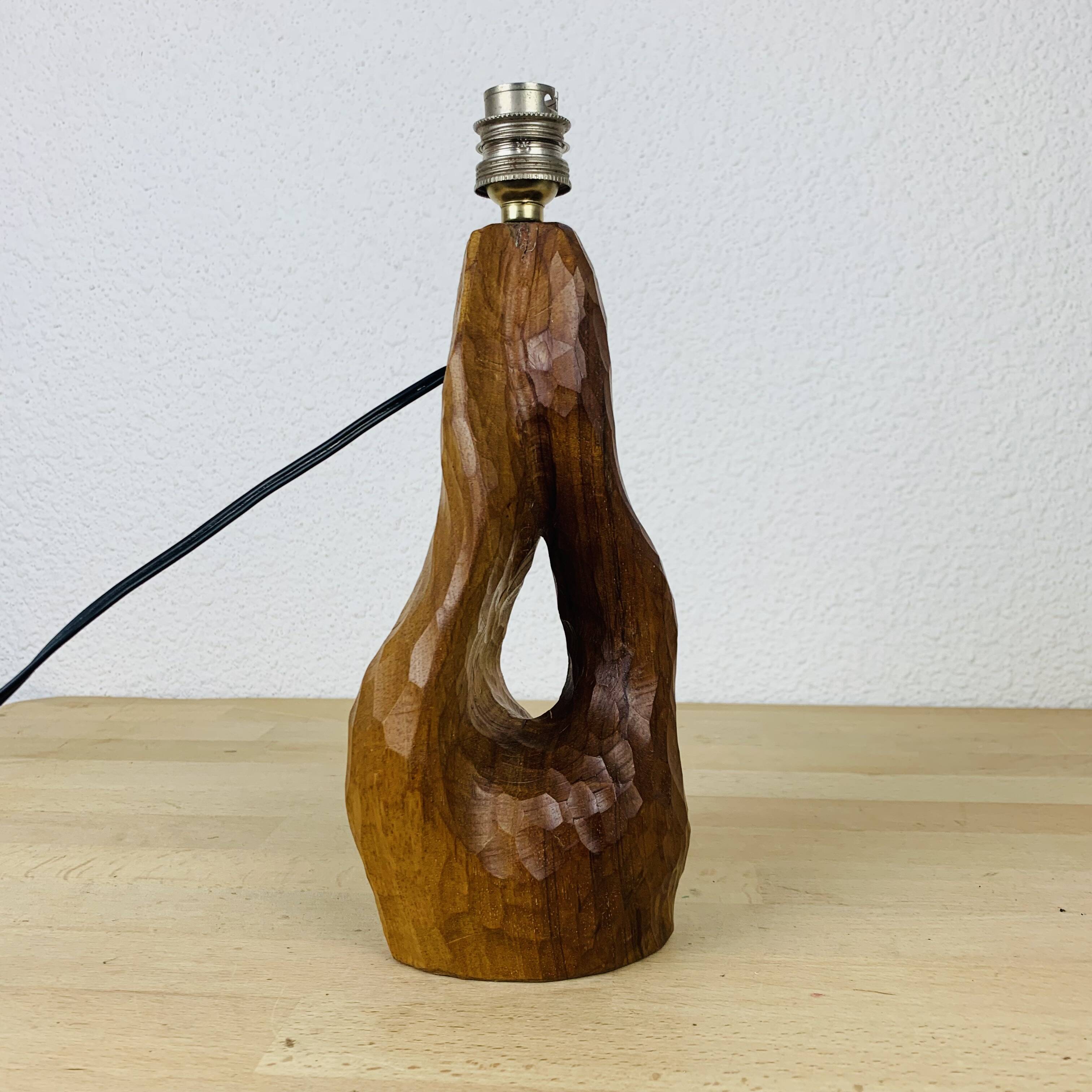 Brutalist gouged wood lamp