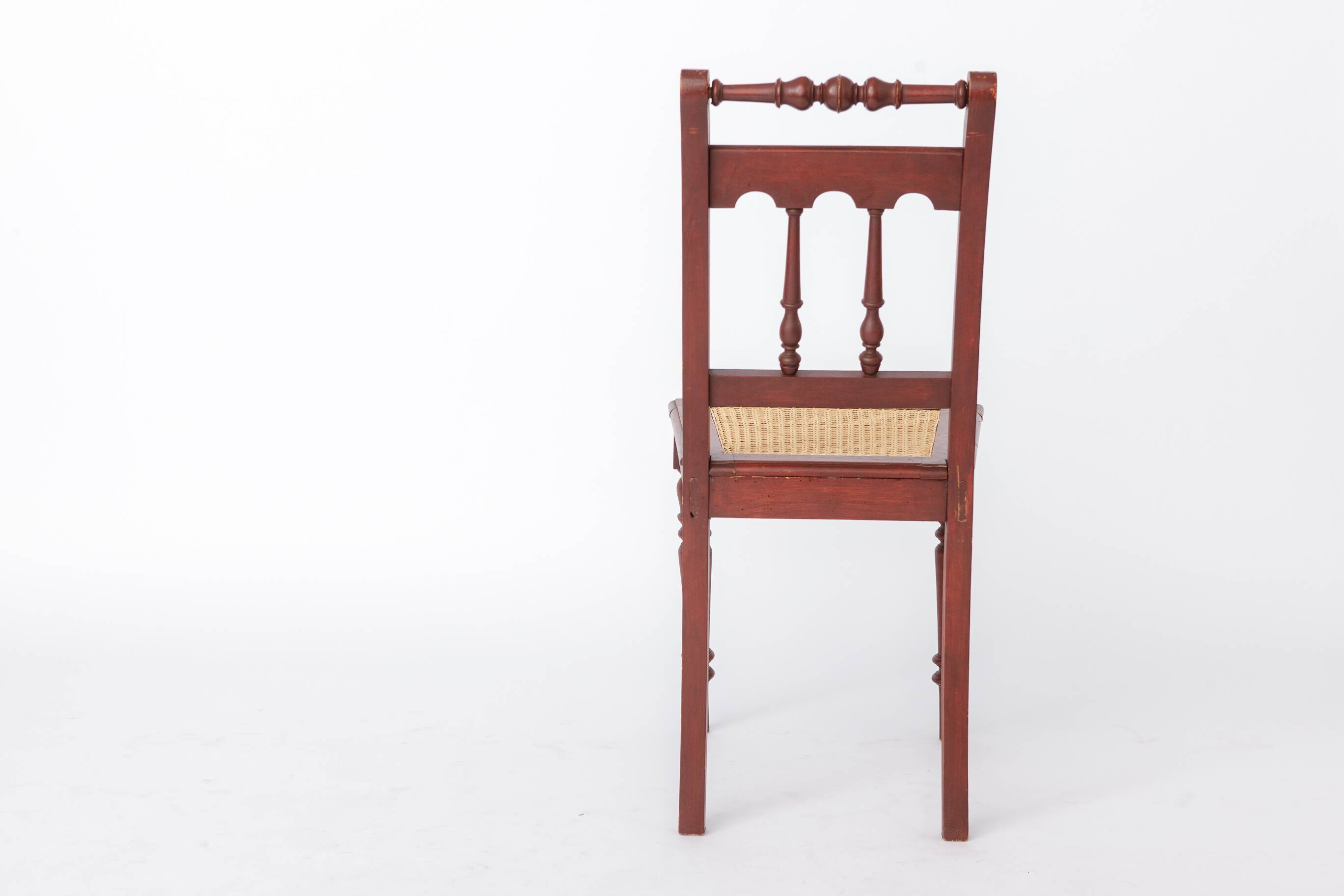 Vintage Belgian Turned Chair | 1940s Wooden Chair with New Rattan Seat