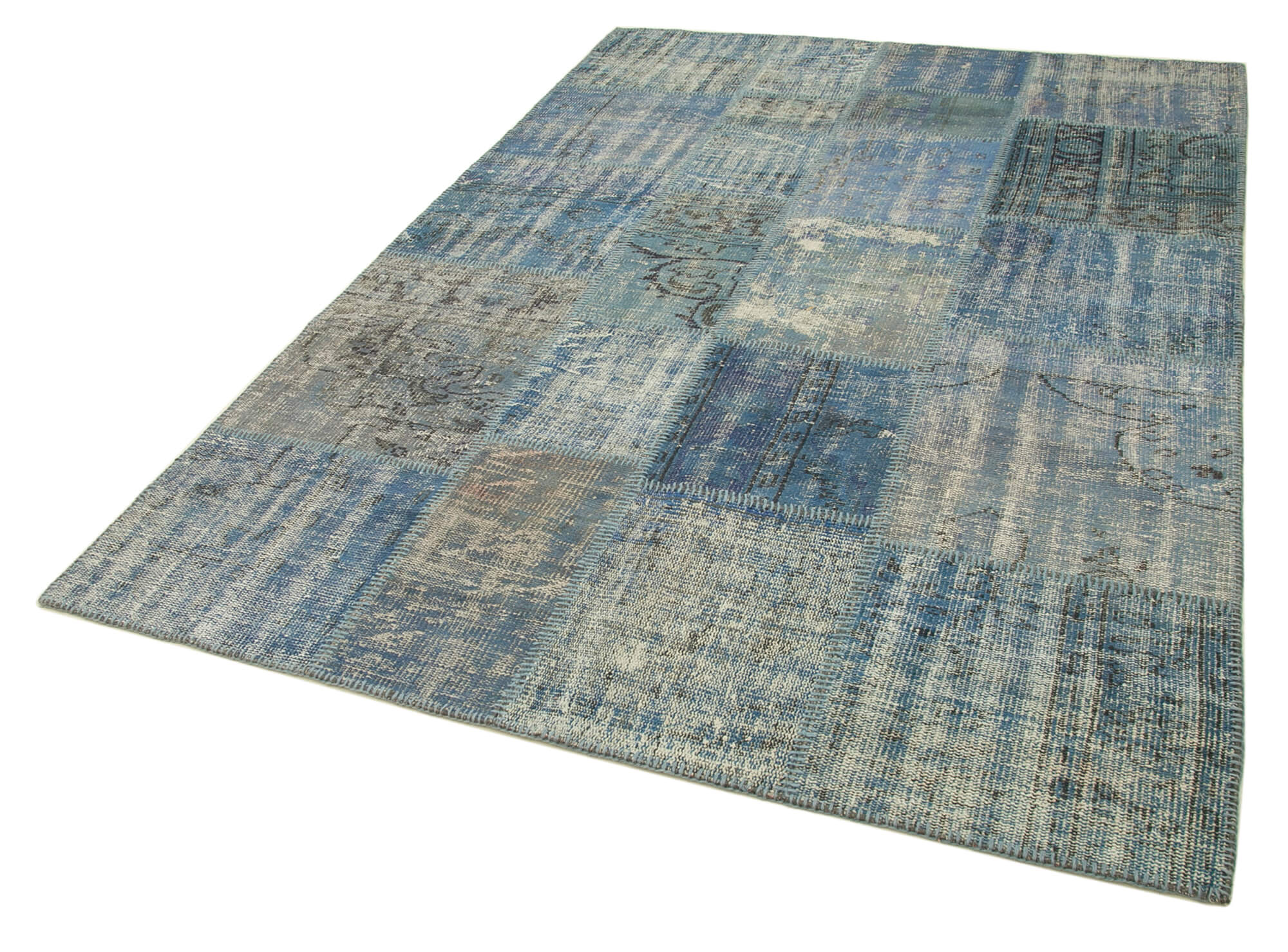 Handmade oriental contemporary 176 cm x 247 cm blue patchwork carpet
