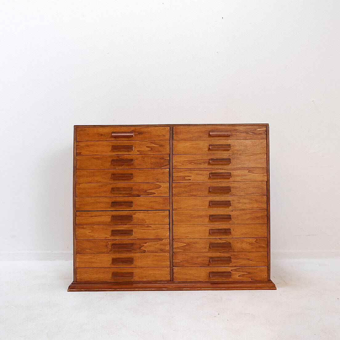 Vintage 22-drawer wooden flat filing cabinet, handmade