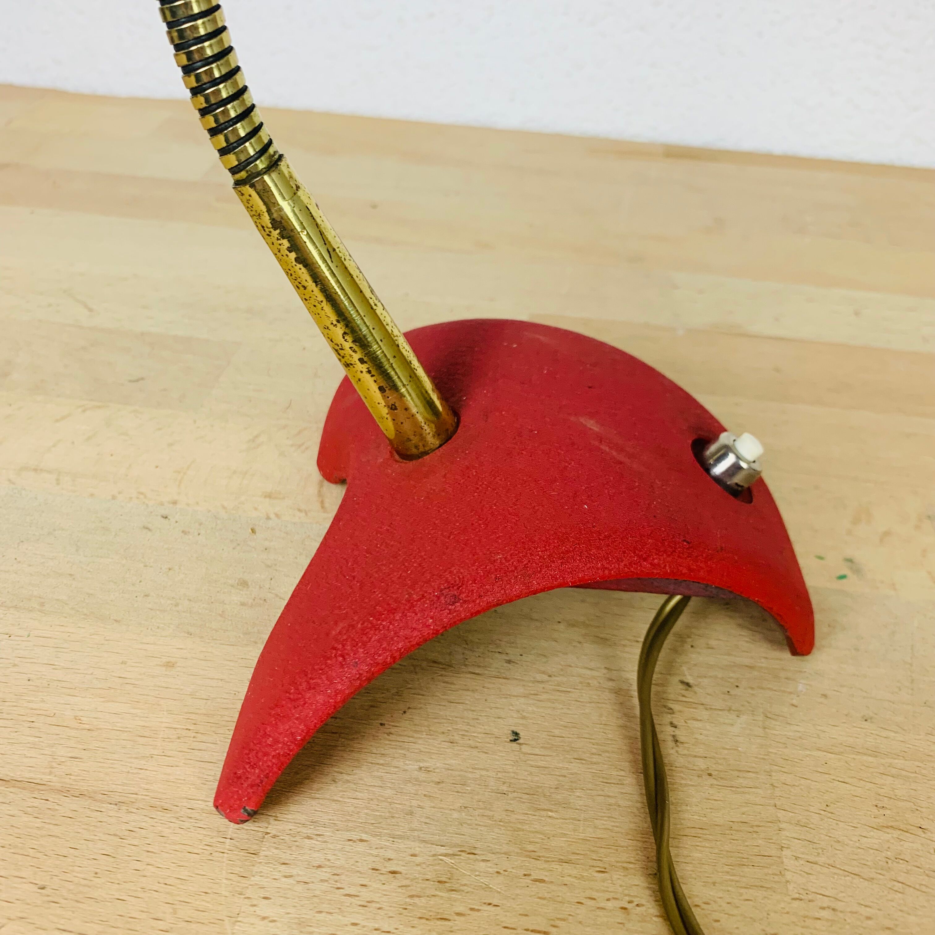 Pair of metal and brass lamps 50s Jean Boris Lacroix