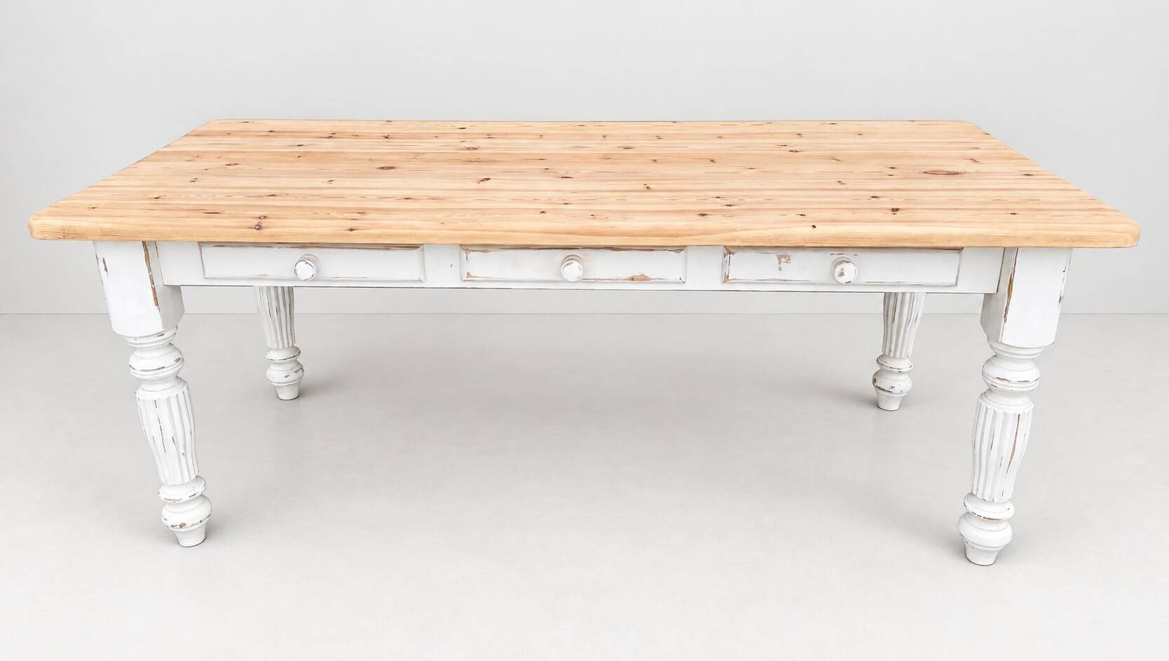 Large Vintage Farmhouse Dining Table with Drawers – Rustic Solid Wood
