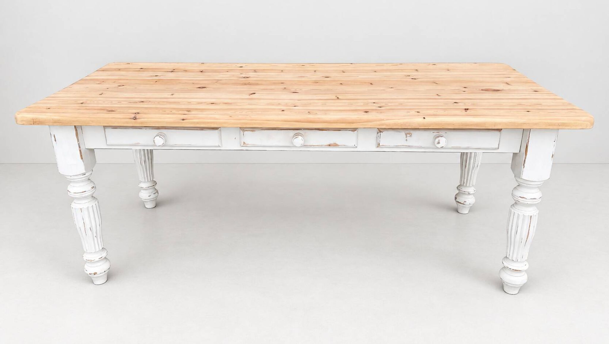 Large Vintage Farmhouse Dining Table with Drawers – Rustic Solid Wood