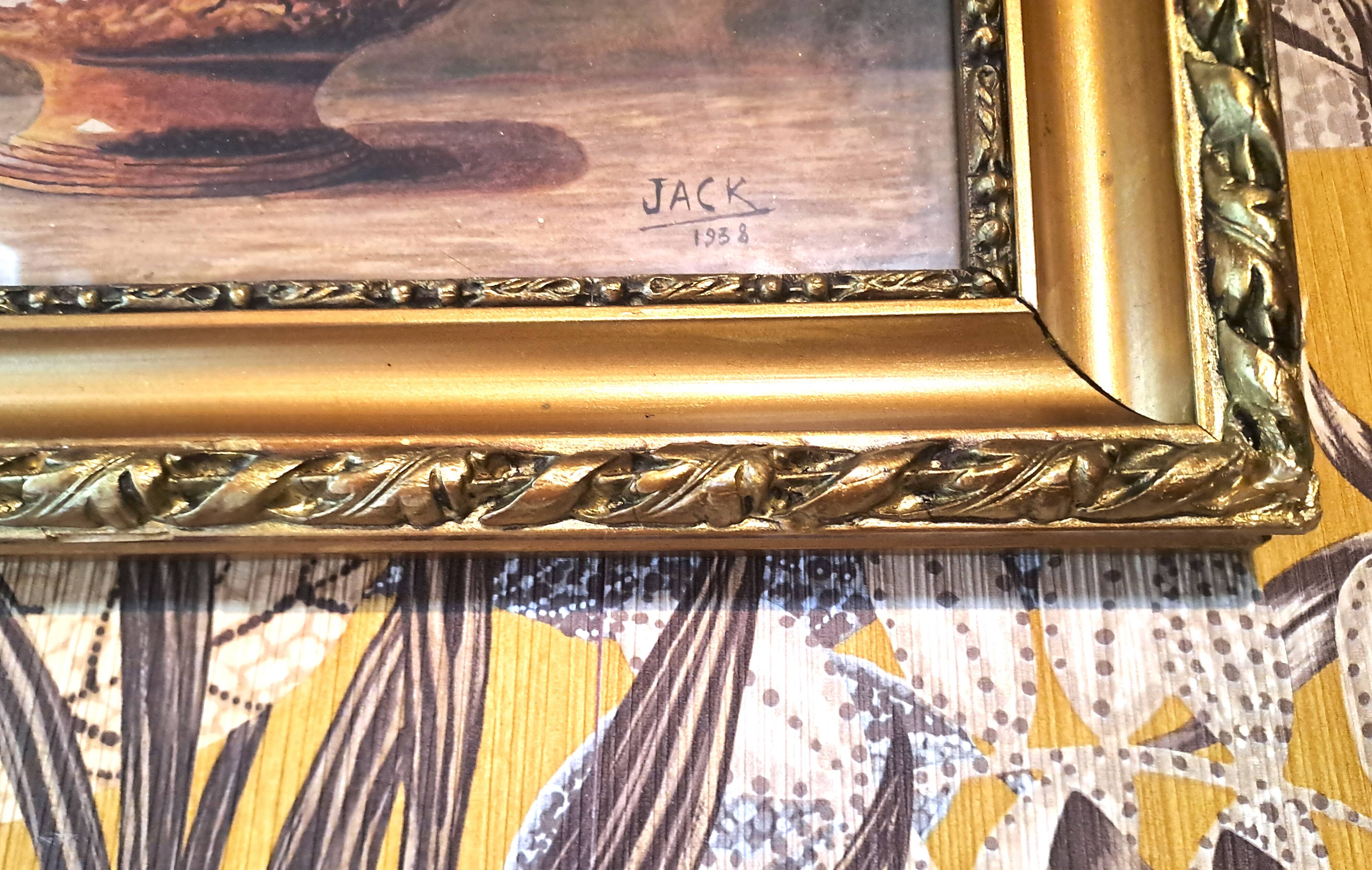 Painting jack watercolor still life france 1938 floral cup golden frame