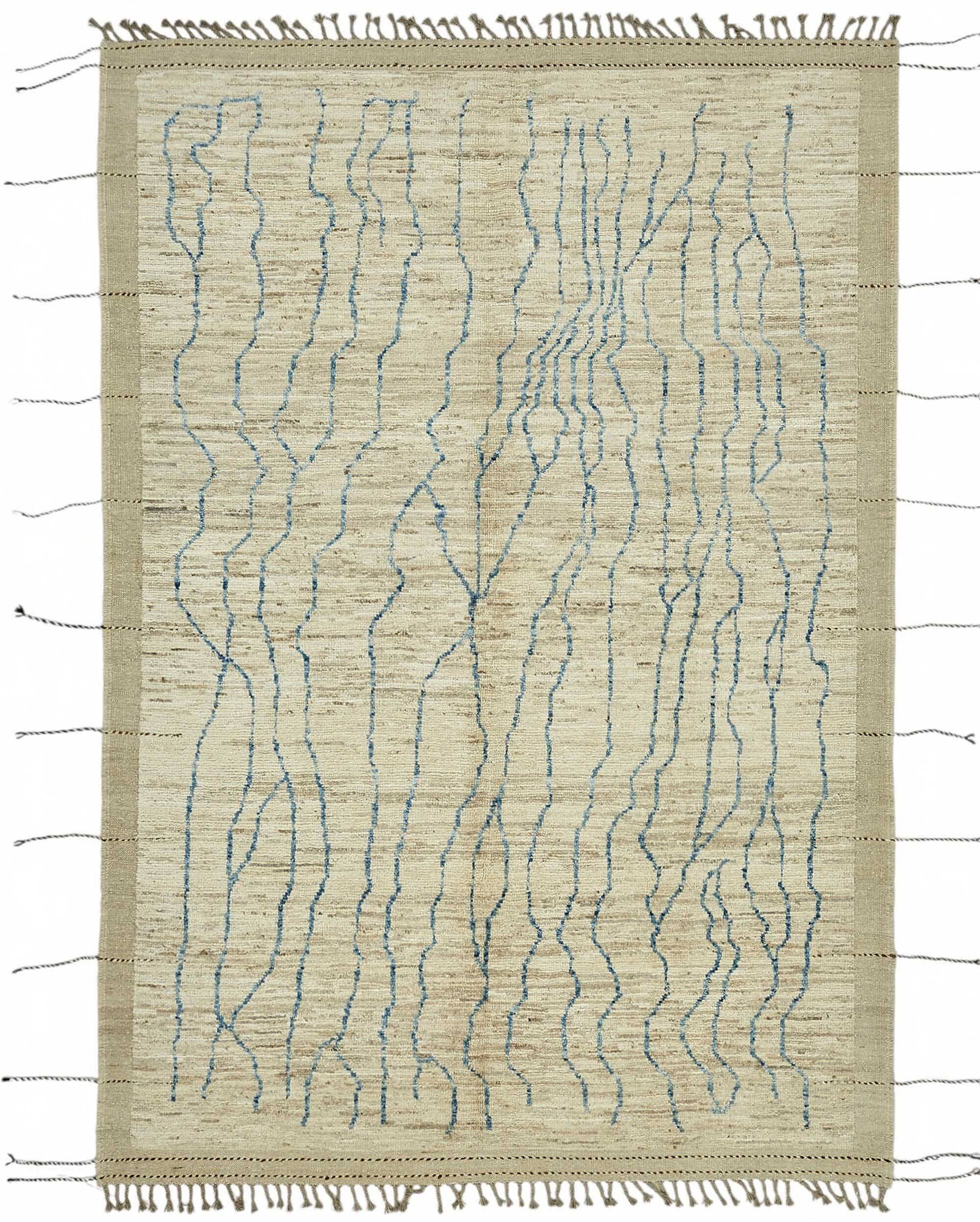 Handwoven Turkish Rustic 212 cm x 311 cm Beige Wool Carpet