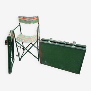 Valise de camping vintage table et 2 chaises pliantes