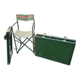 Vintage camping suitcase table and 2 folding chairs