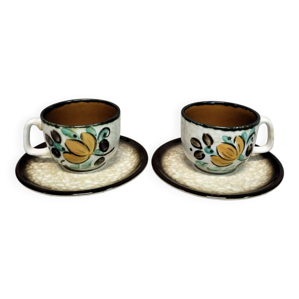 Lot de 2 tasses et 2 soucoupes en céramique Boch Corfou