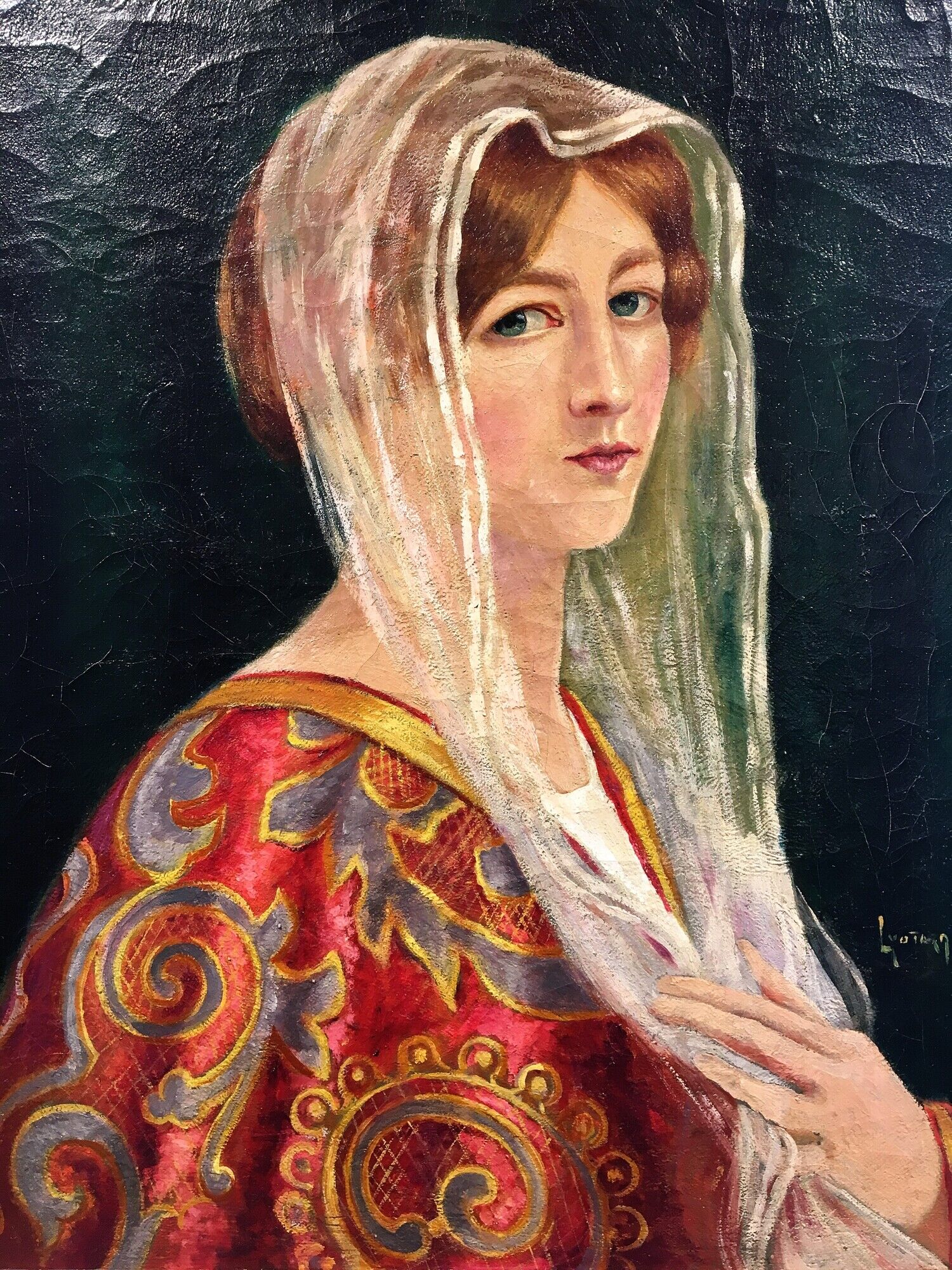 Portrait of a young woman in white scarf