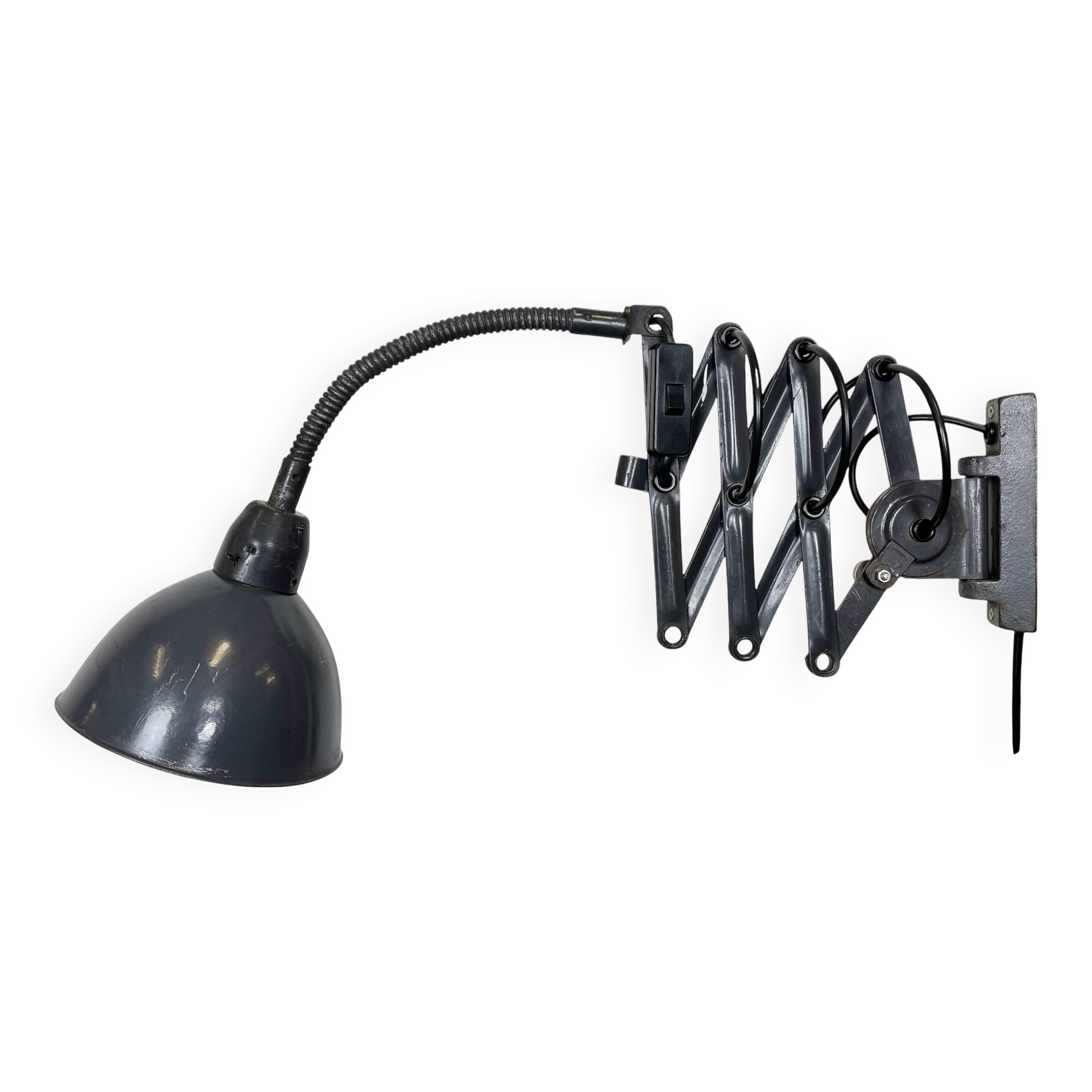 Dark Grey Industrial Scissor Wall Lamp from Elektroinstala, 1960s
