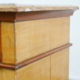 Antique wooden 1-door hallway/nightstand with a light marble top