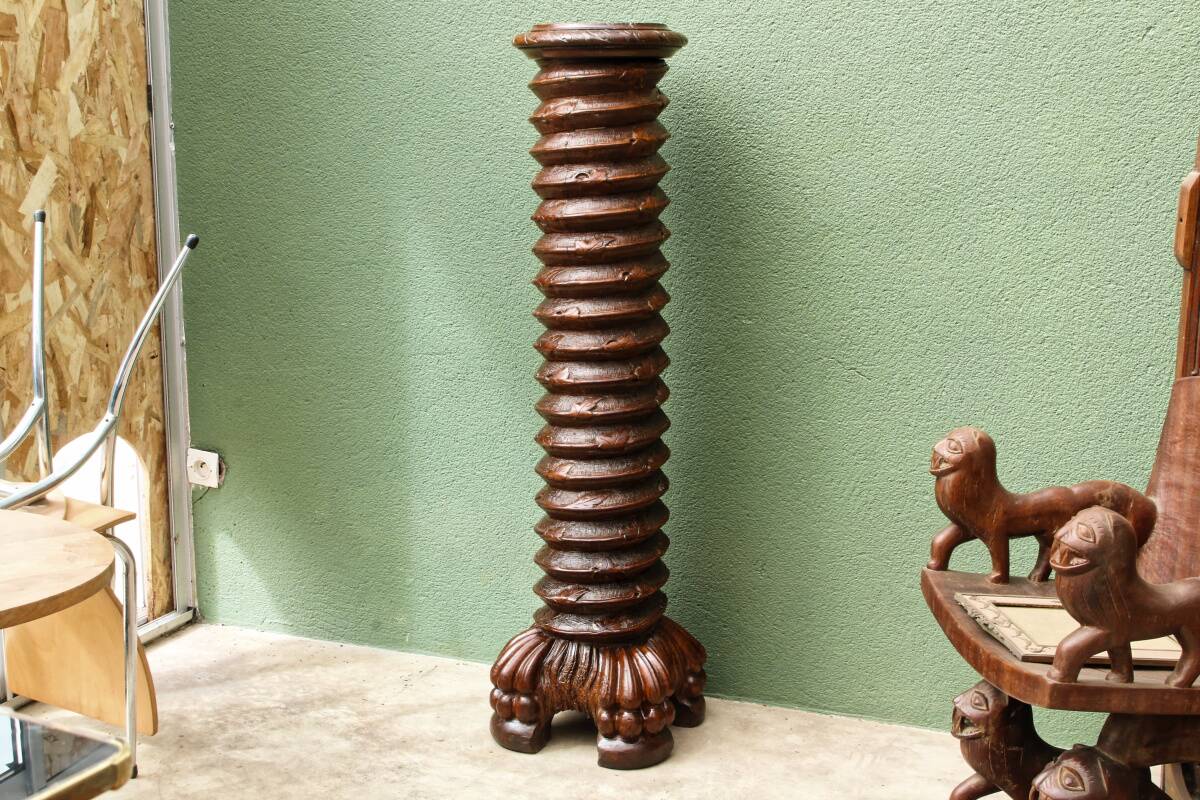 Column, carved walnut press screw, 19th century