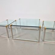 T53 Coffee and Side Tables in Brass and Glass by Peter Ghyczy, 1970s, Set of 3