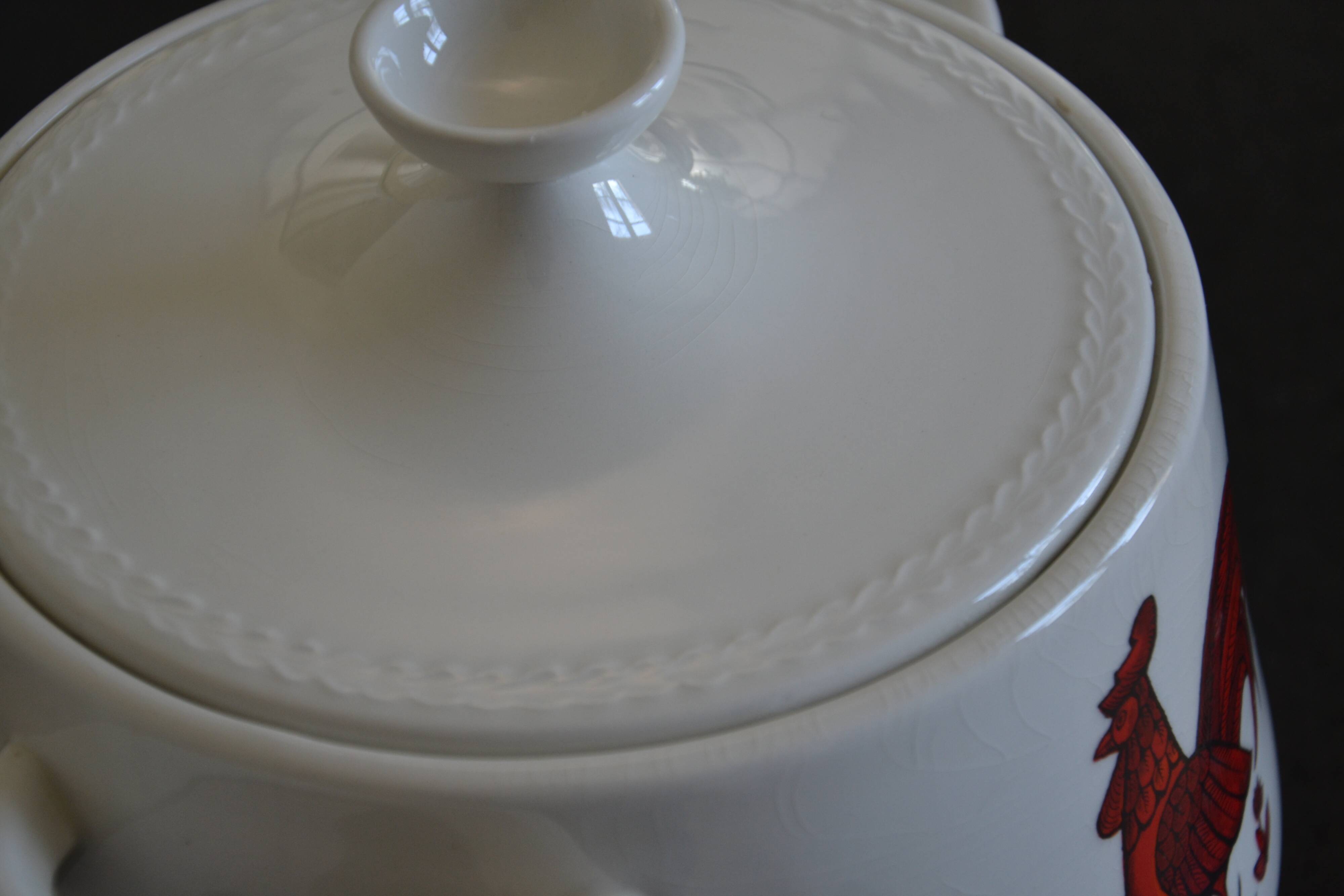 Earthenware soup tureen with rooster design
