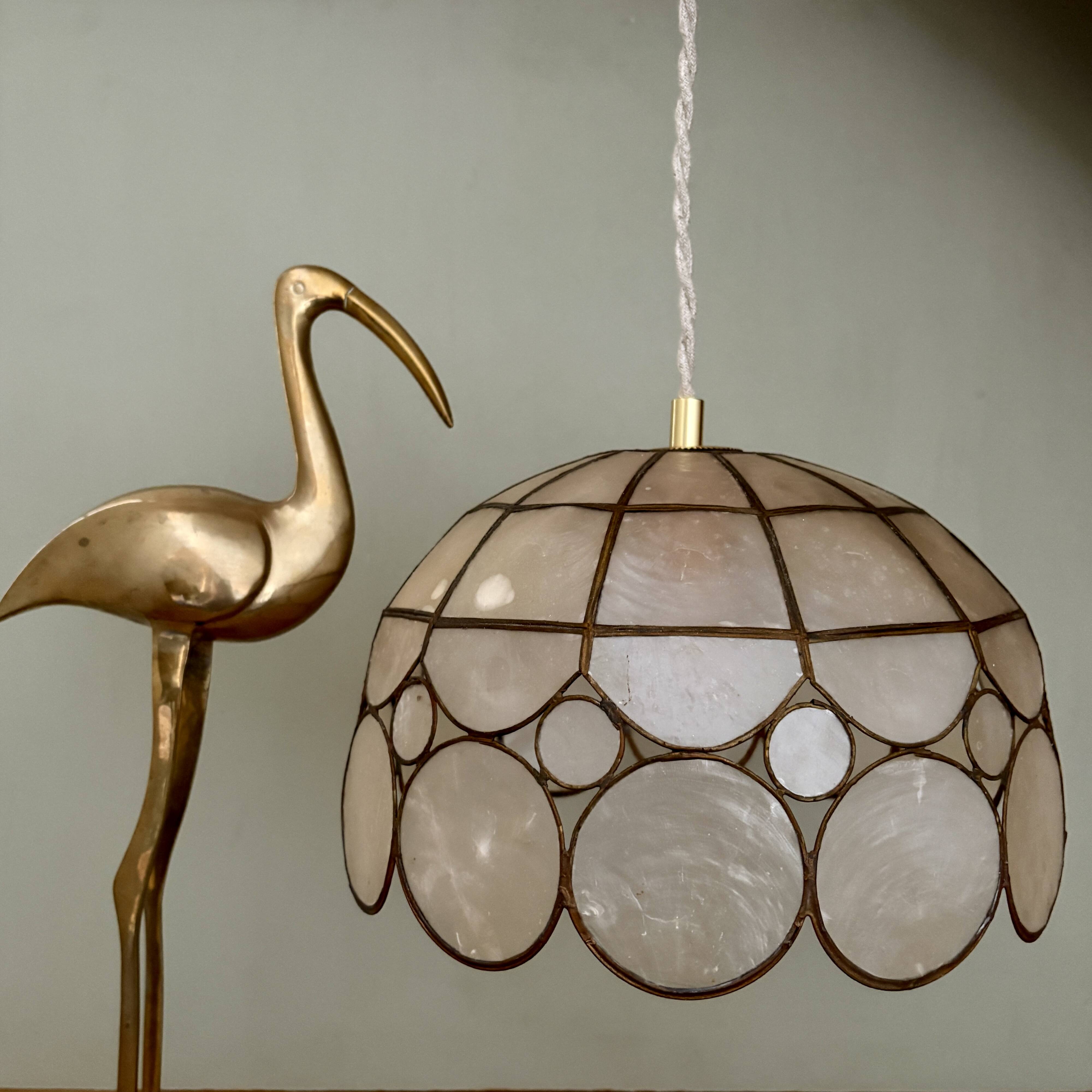 Vintage mother-of-pearl and brass lampshade pendant light