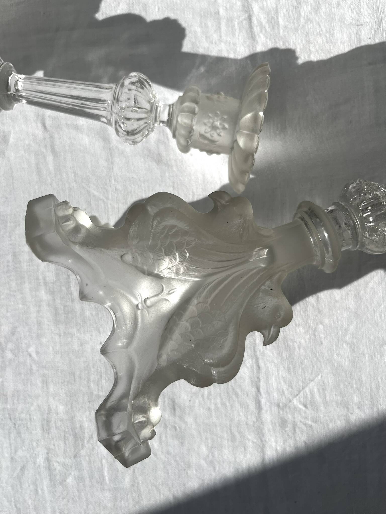 Pair of Griffon candlesticks in Val Saint Lambert crystal, Belgium.