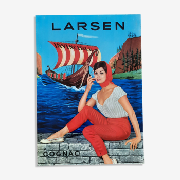 Ancienne plaque en tôle "Cognac Larsen" 24x34cm 1960