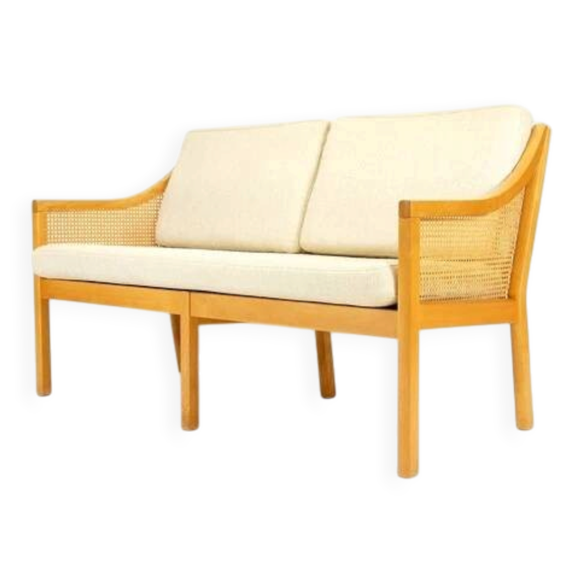 Retro Vintage Danish Cane Sofa 2 Person Love Seat Seater 70s Mid Century Teak